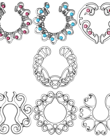 Sexy Fake Piercing Nipple Rings for Women Hollow Pattern Nipple Clamp 316L Stainless Steel Beach Party Chest Decor Body Jewelry
