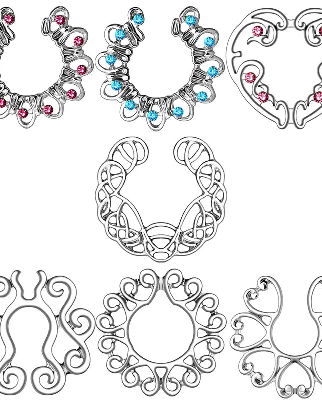 Sexy Fake Piercing Nipple Rings for Women Hollow Pattern Nipple Clamp 316L Stainless Steel Beach Party Chest Decor Body Jewelry