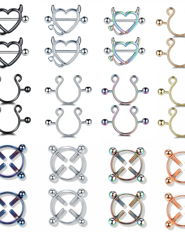 1Pair Stianless Steel Nipple Rings Piercing Jewelry Wholesale Women Sexy Clips Nipple Ring Clamps Pierced  Body Jewelry