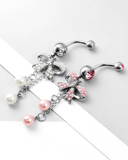 Surgical Steel Belly Piercing Jewelry Bow Dangle Belly Button Rings for Women CZ Navel Rings Body Jewelry