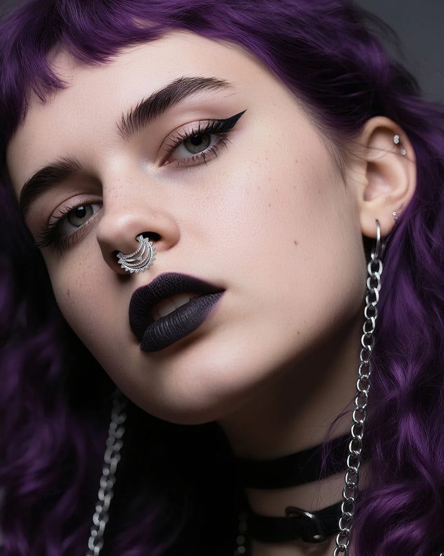 Doearko1PCS Elegant  Nose Rings Stainless Steel  Round Thorns Nose Rings Cartilage Hoop Earrings Segment Septum Clickers