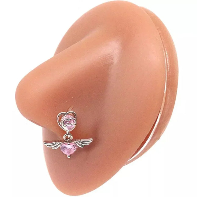 1Pcs Nose Ring for Women Dangle Nose Piercing Stainless Steel Nose Bend Ring Butterfly Dangling Noses Ring Body Piercing Jewelry