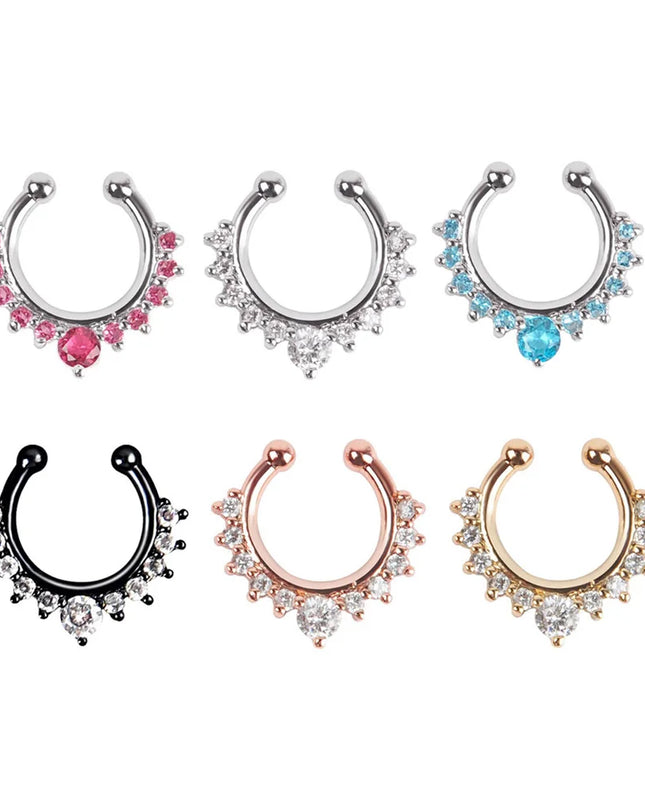 1pc New Fake Piercing Jewelry Clip On Nose Septum Ring for Women Fake Nose Rings Hoop Crysta Faux Non Pierced Nose Ring Earrings