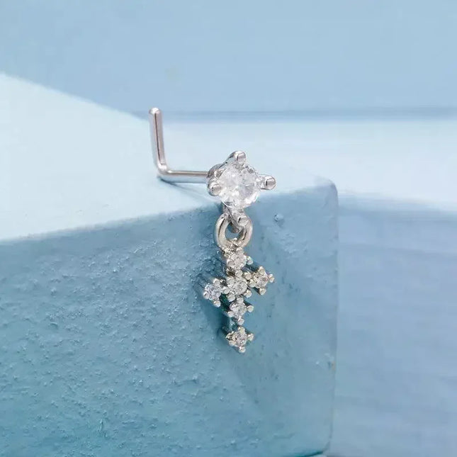 Dangle Nose Rings For Women Cross Zircon Nose Piercing Jewelry L Shape Nose Studs Body Jewelry Accessories