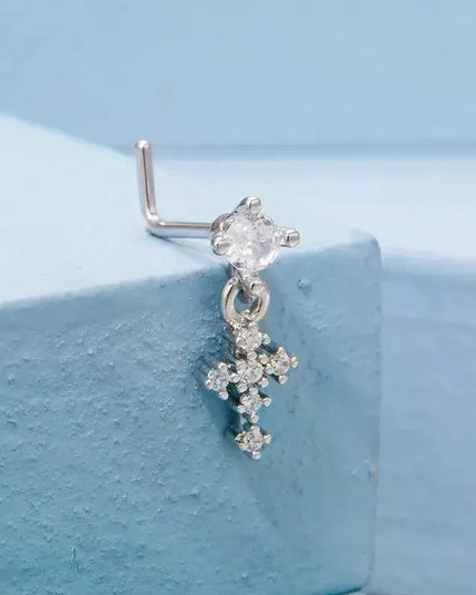 Dangle Nose Rings For Women Cross Zircon Nose Piercing Jewelry L Shape Nose Studs Body Jewelry Accessories