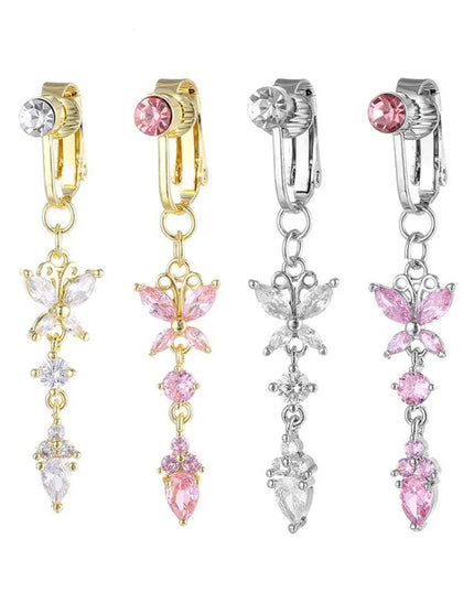 Butterfly Design Clip on Belly Button Zircon Copper/alloy Material Belly Button Rings Non Piercing Navel Rings Fashion Accessory