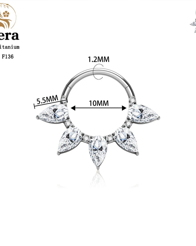 ASTM F136 Titanium Nose Ring Hoop 16G Pear CZ Hinged Segment Septum Clicker Ring Cartilage Daith Piercing Earring Body Jewelry