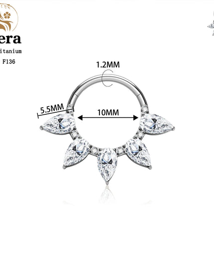 ASTM F136 Titanium Nose Ring Hoop 16G Pear CZ Hinged Segment Septum Clicker Ring Cartilage Daith Piercing Earring Body Jewelry
