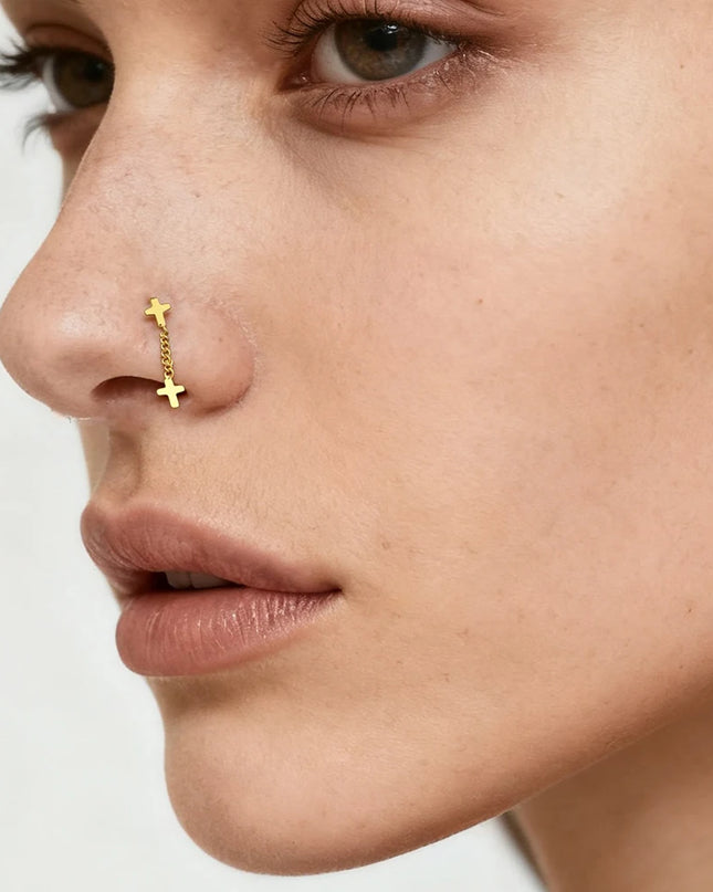 Nose Rings for Women 316L Stainless Steel Nostril Hoop Nose Ring Studs Fashion Body Cross Nose Piercing Jewelry Set