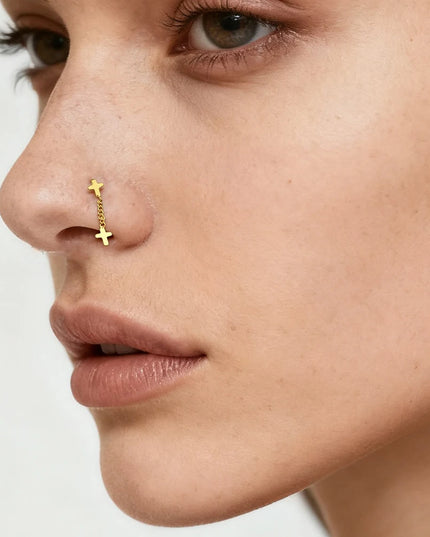 Nose Rings for Women 316L Stainless Steel Nostril Hoop Nose Ring Studs Fashion Body Cross Nose Piercing Jewelry Set