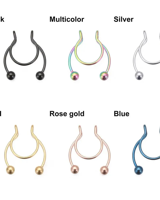 Women Colorful Fake Septum Jewelry Nose Ring Non Piercing Stainless Steel