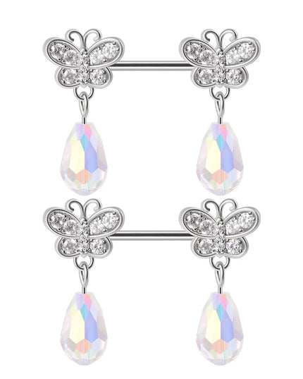 1Pair Sword Cross Nipple Piercing Barbell Surgical Steel Crystal Nipple Shield Cover Heart Butterfly Nipple Ring Body Jewelry14G
