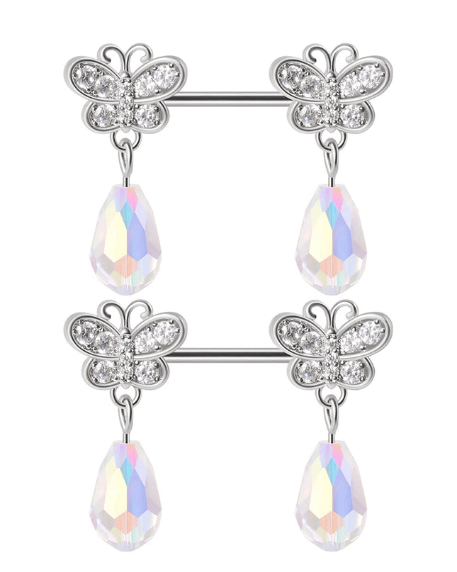 1Pair Sword Cross Nipple Piercing Barbell Surgical Steel Crystal Nipple Shield Cover Heart Butterfly Nipple Ring Body Jewelry14G