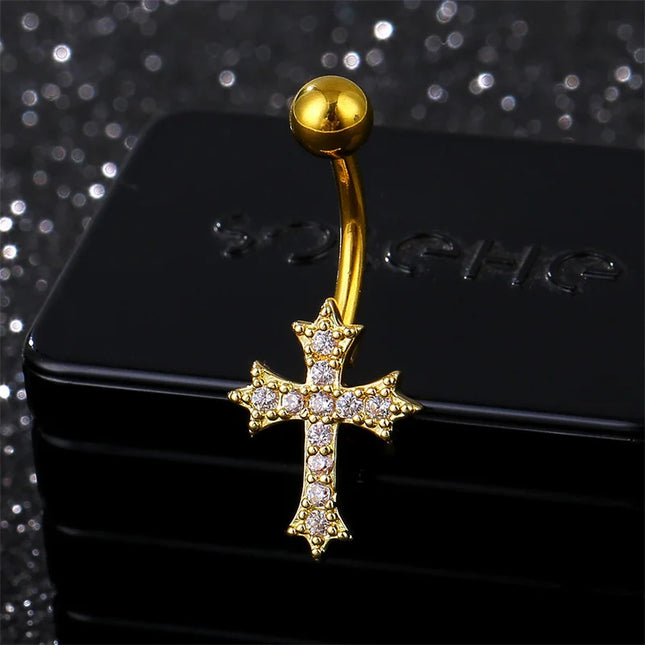 Fashion Sexy Piercing Navel Nail Body Jewelry For Women Girls Personalized Simple Cross Pendant Belly Button Rings Gifts B.H