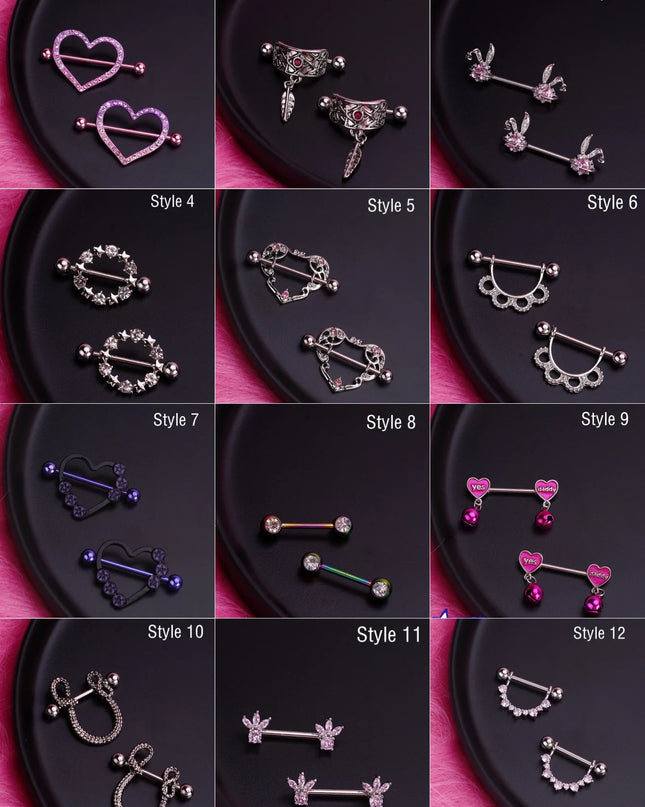 Retro Snake Nipple Piercing Jewelry Shiny Crystal Bunny Rabbit Nipple Rings For Women Girls Heart Nipple Barbells Piercing Pezon