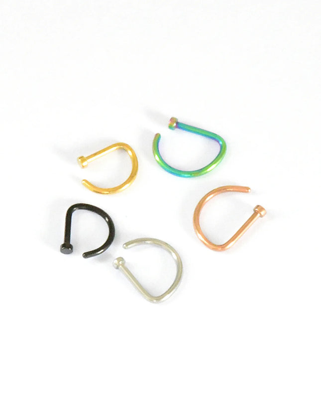 New Curved Barbells Fake Nose Piercing D Shaped Tragus Helix Stud Earring Hoop Septum Stainless Steel Ring Nostril Body Jewelry