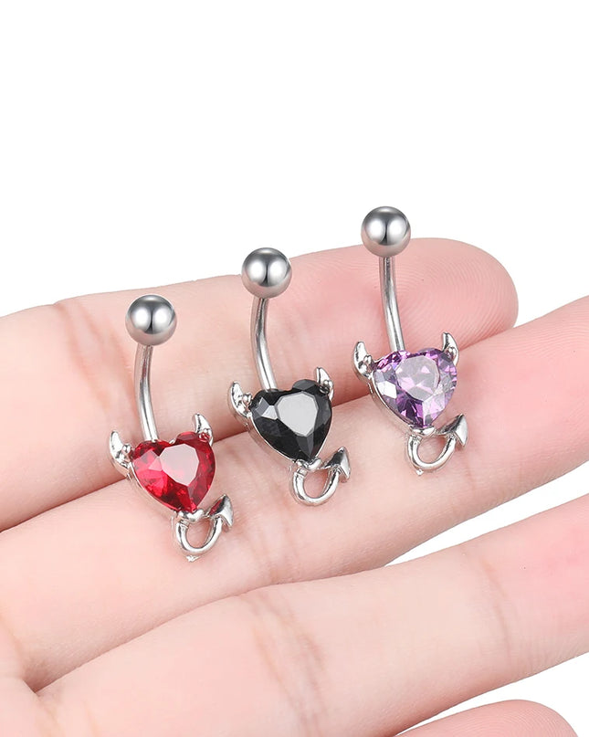 1pc Belly Button Rings Devil Shape Black Red CZ Belly Piercing Stainless Steel Navel Piercings Body Jewelry Women