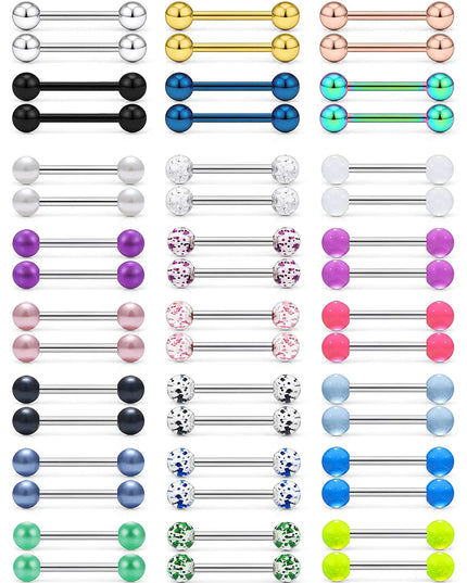 48 Pcs/2 Pcs Nipple Ring Tongue Ring Surgical Steel Straight 14G Barbell Piercing Jewelry 12MM 14MM 16MM Women's and Men's Glow