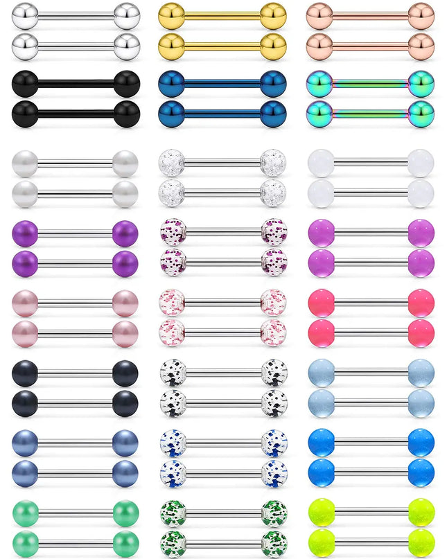 48 Pcs/2 Pcs Nipple Ring Tongue Ring Surgical Steel Straight 14G Barbell Piercing Jewelry 12MM 14MM 16MM Women's and Men's Glow