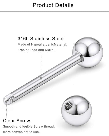 2Pcs 14G Surgical Steel Tongue Ring Nipple Shield Barbell Ring Bar Nipplerings Body Piercing Jewelry for Women Men 14/16/18mm