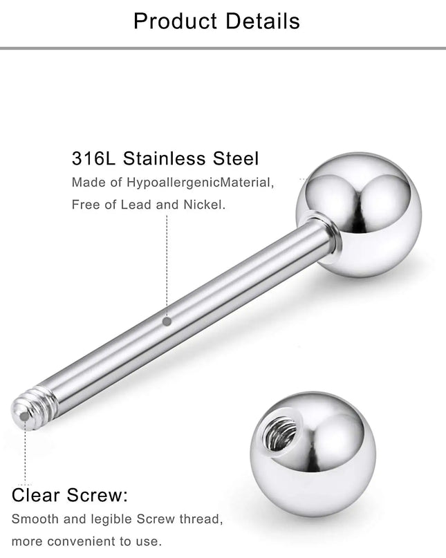 2Pcs 14G Surgical Steel Tongue Ring Nipple Shield Barbell Ring Bar Nipplerings Body Piercing Jewelry for Women Men 14/16/18mm