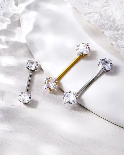 1PC Stainless Steel CZ Nipple Rings for Women Silver Gold Color Barbell Round Heart Square Nipple Piercing Body Piercing Jewelry