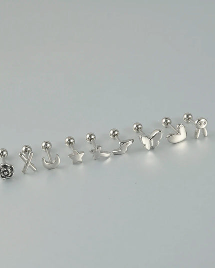 Surgical Steel Ear Barbell Helix Piercing Cartilage Ear Lobe Tragus Stud Earring Heart Rabbit Moon Rose Cross Earring Jewelry