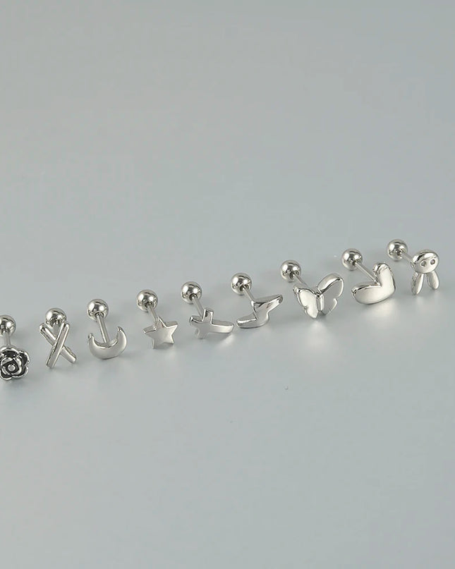 Surgical Steel Ear Barbell Helix Piercing Cartilage Ear Lobe Tragus Stud Earring Heart Rabbit Moon Rose Cross Earring Jewelry