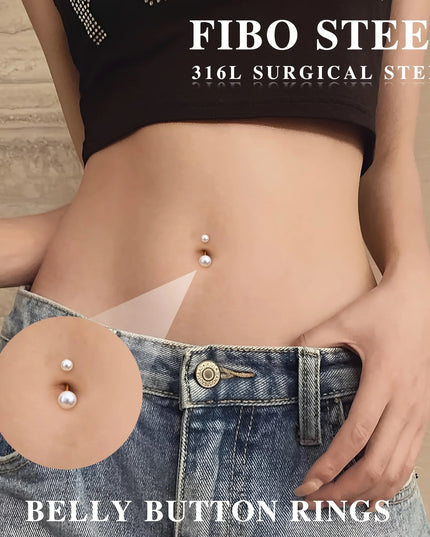 Elegant 14G Stainless Steel Belly Button Ring Set for Women Sparkling Cubic Zirconia Pearl Inlays for Daily Wear Navel Jewelry