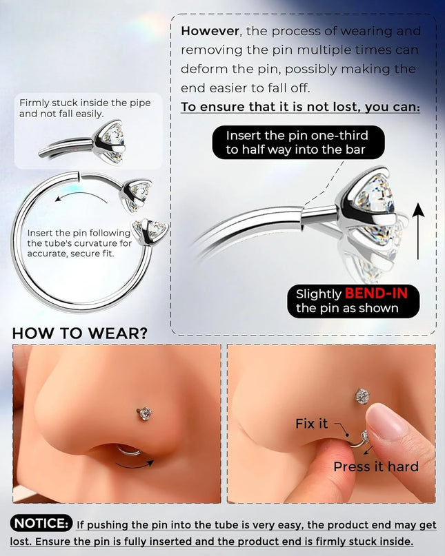 2PCS Nose Rings Hoops, 316L Horseshoe Threadless Nose Rings, Septum Clicker Daith Tragus Helix Rook Eyebrow Lip Piercing Jewelry