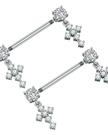 2pcs Cute Bear Butterfly Dangle Nipple Piercings Stainless Steel Cross Star Hanging Nipple Shield Barbell for Women Nipple Rings