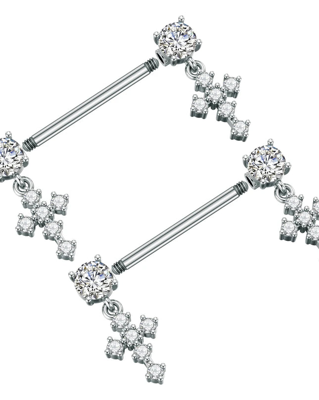 2pcs Cute Bear Butterfly Dangle Nipple Piercings Stainless Steel Cross Star Hanging Nipple Shield Barbell for Women Nipple Rings