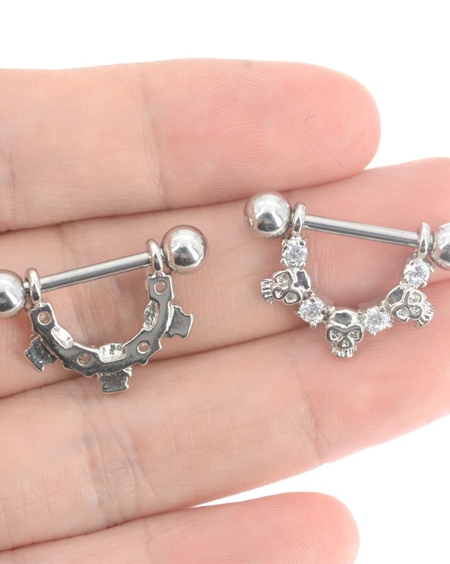 1 PC 14G Cool Skull Nipple Piercing Sexy Zircon Piercing  Pezon Women Bar Rings Body Jewelry Piercings Mamilo Hombre