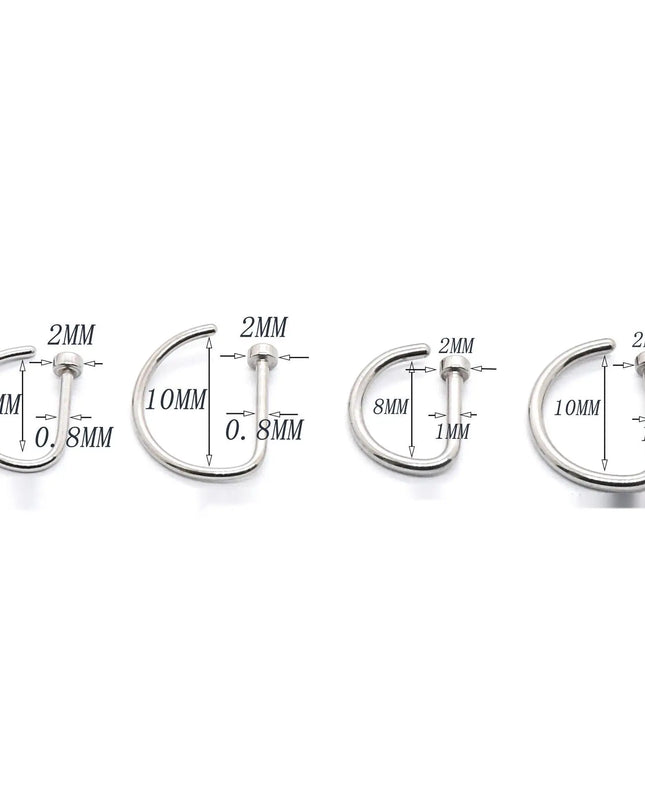 New Curved Barbells Fake Nose Piercing D Shaped Tragus Helix Stud Earring Hoop Septum Stainless Steel Ring Nostril Body Jewelry