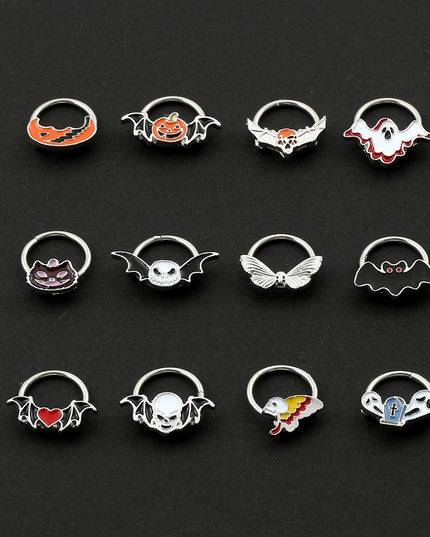 Halloween Gift Hinged Segment Nose Ring Women Ear Rings Nose Piercing Ghost Bat Ear Nose Septum Piercing Body Jewelry