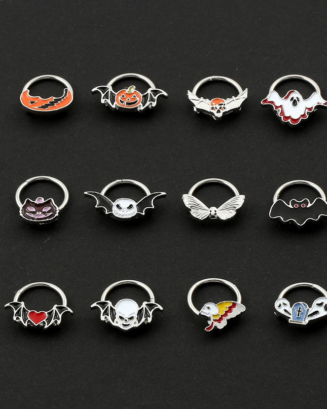 Halloween Gift Hinged Segment Nose Ring Women Ear Rings Nose Piercing Ghost Bat Ear Nose Septum Piercing Body Jewelry