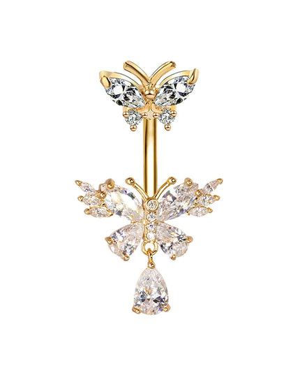 Exquisite Zircon Crystal Belly Button Rings Fashion Butterfly Navel Ring For Women GirlsSexy Belly Piercing Body Jewelry Gifts
