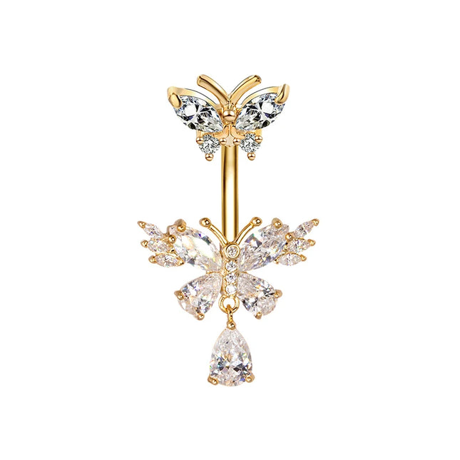 Exquisite Zircon Crystal Belly Button Rings Fashion Butterfly Navel Ring For Women GirlsSexy Belly Piercing Body Jewelry Gifts