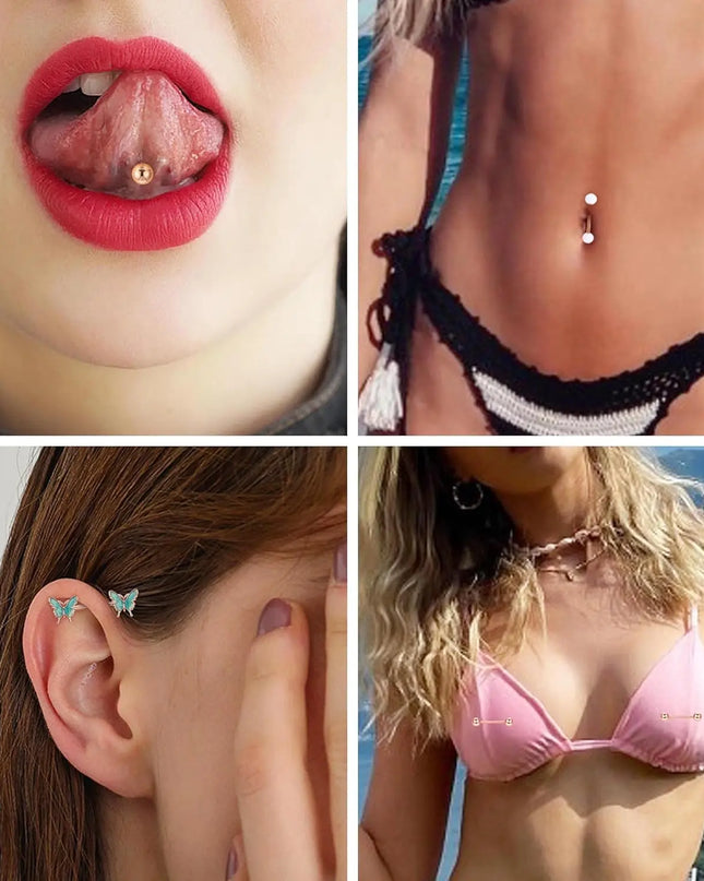 Bobisty Nipple Piercing Jewelry Stainless Surgical Steel Tongue Rings Ball Heart Butterfly Belly Barbell Body Jewelry for Women