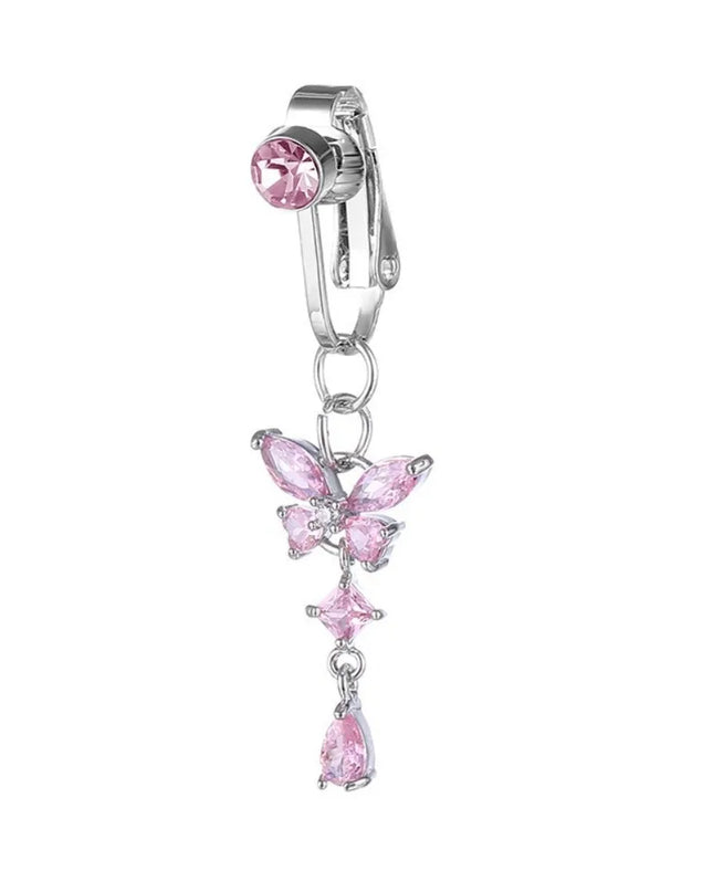 Butterfly Design Clip on Belly Button Zircon Copper/alloy Material Belly Button Rings Non Piercing Navel Rings Fashion Accessory