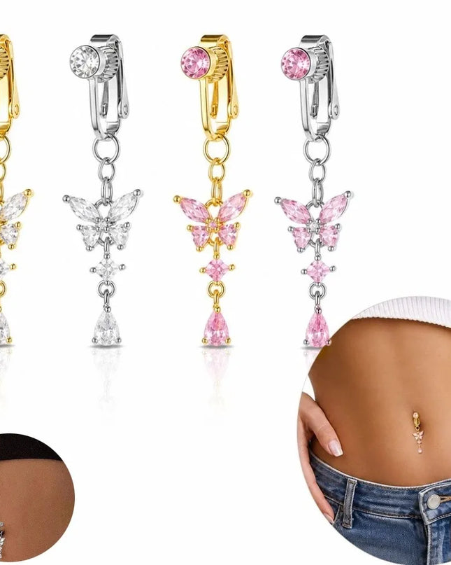 Butterfly Design Clip on Belly Button Zircon Copper/alloy Material Belly Button Rings Non Piercing Navel Rings Fashion Accessory