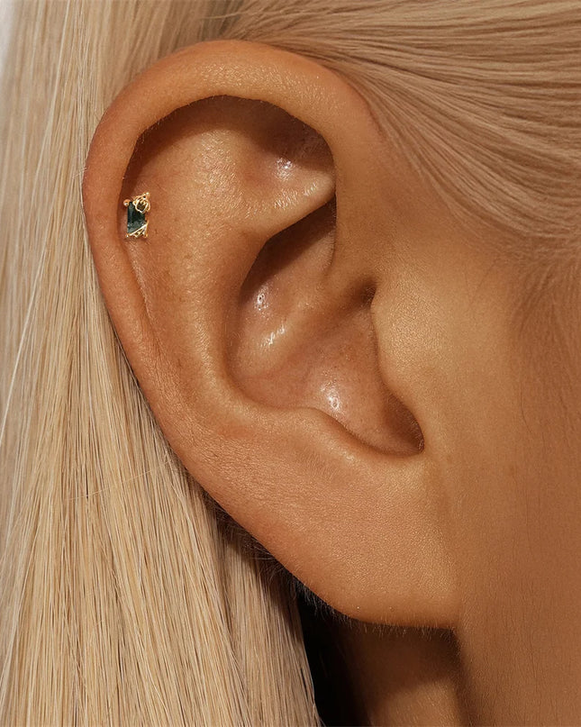 Aide 1PC 925 Sterling Silver 18K Gold Threaded Piercing Earring Women Ins Green Red Colors Zircon  Ear Bone Nail Gift Jewelry