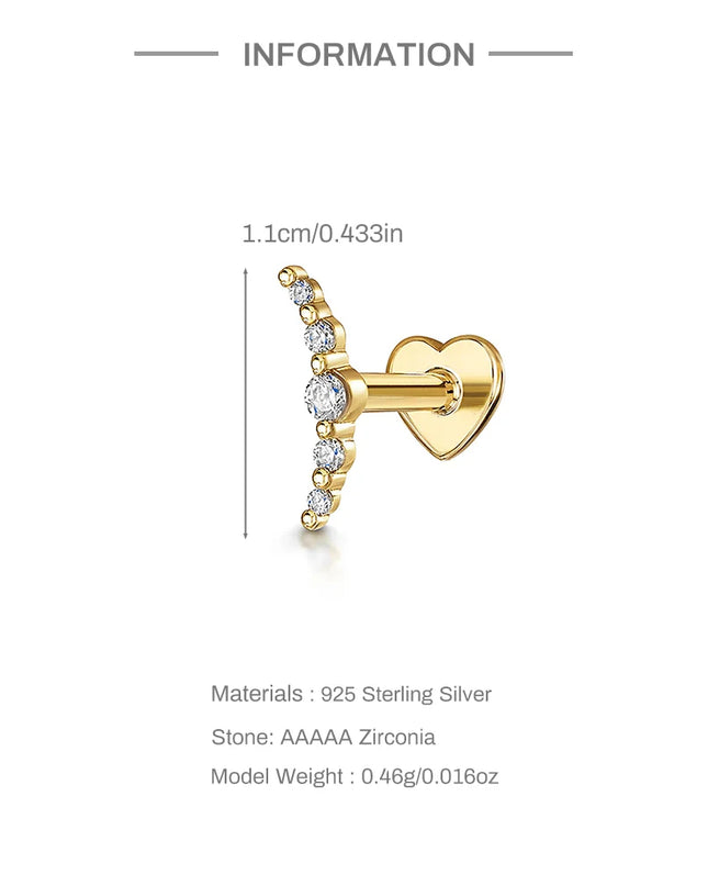 AIDE Heart Round Ball Flat Helix Piercing Earring 925 Sterling Silver Ear Studs Geometric Zircon Exquisite Trinket Studs Aretes