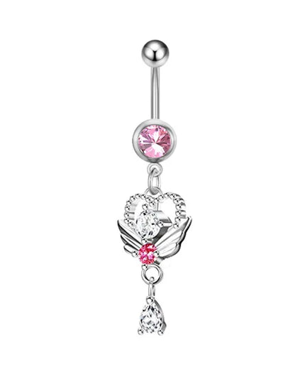 Steel Belly Button Rings Pink Crystal Piercing Navel Heart Style Navel Piercing Earring Belly Piercing Sexy Body Jewelry Ombligo
