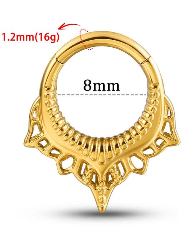 Giga 1PCS Vintage Stainless Steel Nose Rings Hinged Septum Earrings Cartilage Tragus Helix Hoops Body Piercing Jewelry