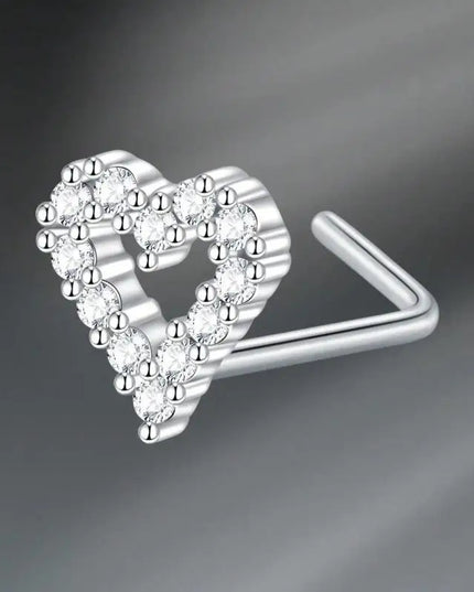 L Shaped Nose Studs Rings Cute Heart Moon Shiny Zircon Gold Silver Color Nose Piercing For Women Girl Nostril Jewelry