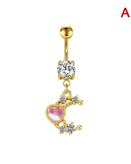 Pink Crystal Pendant Belly Button Ring For Women Stainless Steel Navel Piercing Jewelry Rabbit Heart Bear Butterfly Belly Ring
