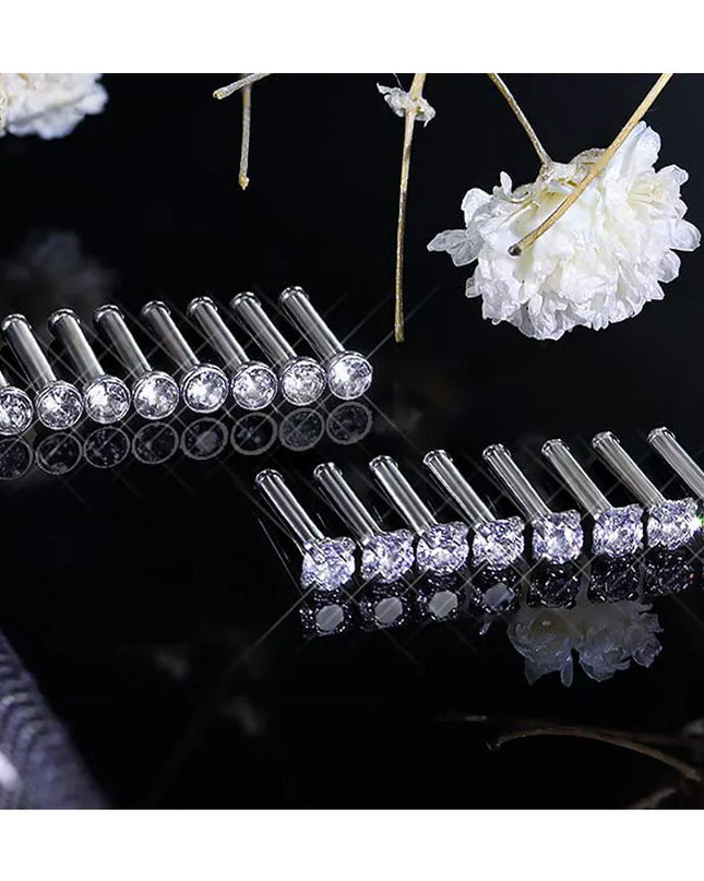 Nose Rings 2pcs 20G Surgical Steel Piercing Jewelry Straight Screw Clear CZ Nose Piercing Jewelry Silver Nostril Ring