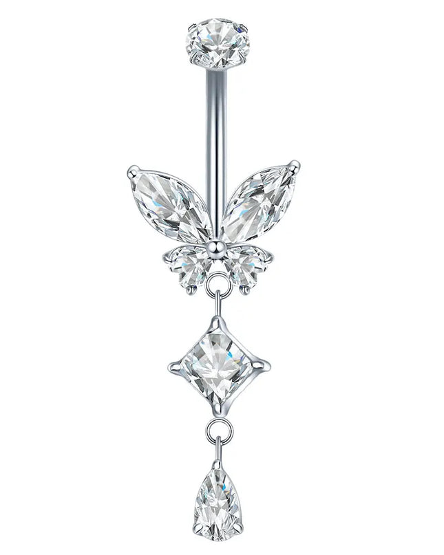 1Pc Titanium Belly Button Piercing Ring for Women CZ Heart Butterfly Dangle Navel Ring Belly Piercing Body Jewelry