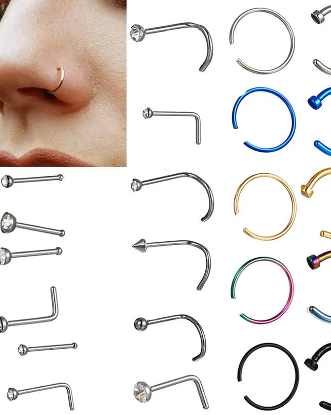 22 Pcs Of Suit Fake Nose Ring Earrings Fashion Punk Non-nose-piercing Septum Women Jewelry